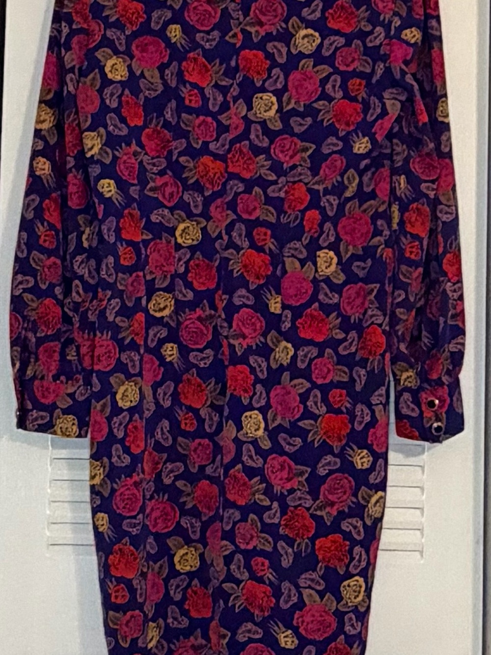 Chaus Navy Long-Sleeve Floral Fit-and-Flare Dress size 8 - Picture 3 of 8